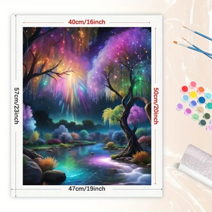 Kit de peinture par numéros de paysage fantastique pour <span class=keywords><strong>adultes</strong></span>-Aurore colorée et forêt magique 16x20 pouces, cadeaux d'art sans cadre - Product Image 2
