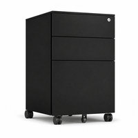 Meuble de rangement mobile en métal noir sans poignée avec serrure centralisée et roulettes silencieuses pour le rangement de documents sous le bureau