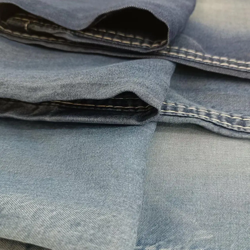 4.7 Oz 64/65" Satin Weave 100% Cotton Indigo Denim Fabric For Jeans