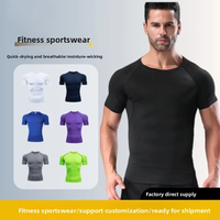 T-shirt personnalisé à logo, prix de gros, 100 % polyester, séchage rapide, manches courtes, coupe ajustée, vêtements de sport, hauts décontractés pour hommes