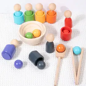 국경 어린이 몬테소리 교육 보조 7 색 사람과 컵 색상 분류 일치하는 공 구슬 게임 장난감