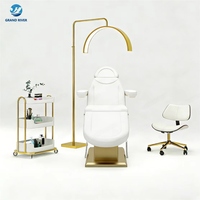 Lit de spa facial médical blanc de luxe en or pour salon de beauté, 3 moteurs électriques, lit de thérapie cosmétique inclinable