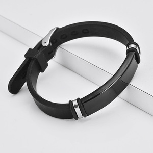 Fashionable Single Head Claw Setting Silicone Black Unisex Bracelet Gift Couple <b>Engraving</b> Birthday Present - Product Image 4