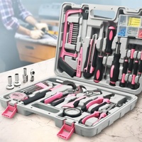 Kit d'outils ménagers rose 108 pièces, multifonctionnel, pour réparations domestiques, avec mallette moulée par soufflage, pour l'entretien et les tâches de réparation d'appartements