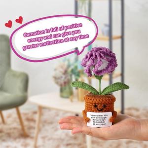 Positive Carnation Crochet Handmade Positive <b>Flower</b> Plant Crocheted Potted <b>Flower</b> Knitted Carnation <b>Flower</b> for Home Decoration - Product Image 2