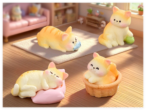 Figuras Decorativas de Resina de Animales, Gatos de Dibujos Animados Comiendo Pescado, Durmiendo en Cesta, Miniaturas de Hadas para Jardines de Hadas - Product Image 4