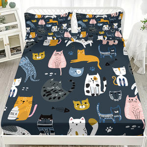 Set di <span class=keywords><strong>lenzuola</strong></span> 3 pezzi personalizzato simpatico cartone animato gatto stampa digitale 200TC 90gsm poliestere casa biancheria da <span class=keywords><strong>letto</strong></span> federa copriletto produttore - Product Image 6
