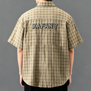Kafany Berufsbekleidung für Mitarbeiter, Arbeitsuniform mit Anpassbarem Logo, Gewebtes Karomuster, Kurzarm-Hemd mit Knöpfen - Product Image 3