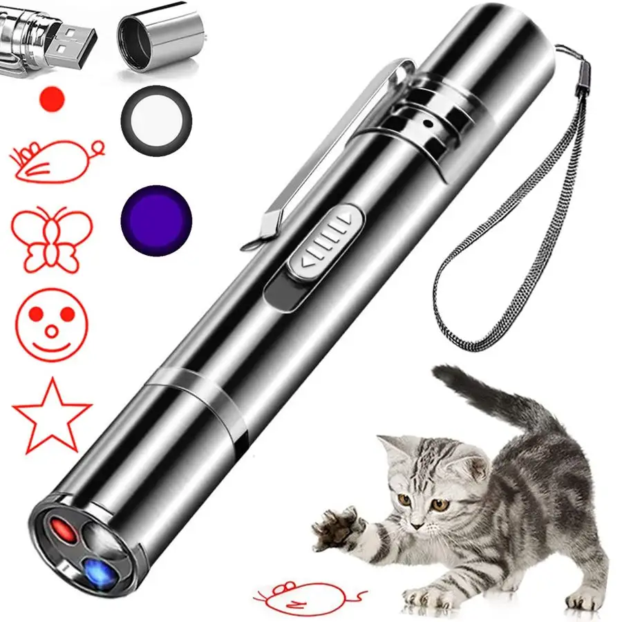 Portable Usb Flashlight 3 Led Laser Pointer Pen Light Cat Laser Toy Training Tool Pet Laser Light with 5 Patterns