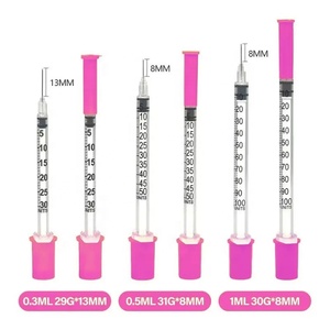 Jeringa de <span class=keywords><strong>Insulina</strong></span> Desechable y Estéril con Aguja Ultrafina Rosa de 1 ml, 30 g, 31 g, 8 mm - Product Image 2