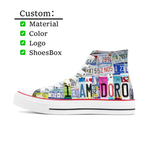 Men's <strong>High</strong>-<strong>Top</strong> Canvas <strong>Sneakers</strong> Comfortable Casual Walking Shoes With Embroidery And Printing Lace-Up Closure Fashion Trend - Product Image 5
