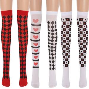 Medias de Reina Roja con Diamantes y Corazones Rojos para Disfraces de Fiesta de Baile de Cosplay para Mujer, HCPS-047 - Product Image 1