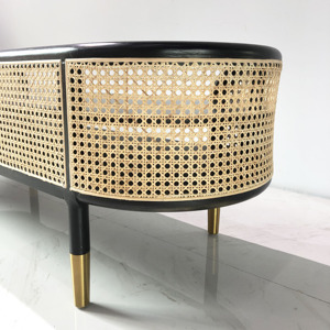 Modern Quality Furniture <strong>Black</strong> Solid Wood Frame Natural Rattan Art <strong>Storage</strong> Bed End <strong>Bench</strong> - Product Image 6