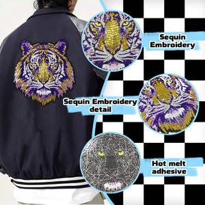 Penjualan laris tambalan bordir harimau emas & hitam pakaian berpayet minimal pesanan kecil dengan kain Chenille Dekorasi Logo jenis plastik PVC