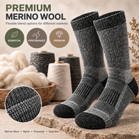 Chaussettes de randonnée en laine mérinos personnalisées, chaussettes thermiques rembourrées pour la randonnée en plein air, chaussettes d'hiver, OEM ODM, étiquette privée