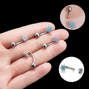 Titanyum malzeme kübik zirkonyum göbek piercing takı çiçek vida dişli moda titanyum göbek piercing takı