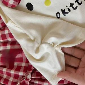 Cute Cartoon Kitty Cat Outfit For Girls Summer Style Cotton Top Plaid Skirt Set - Product Image 3