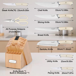 Set <span class=keywords><strong>di</strong></span> <span class=keywords><strong>Coltelli</strong></span> da Chef <span class=keywords><strong>Professionali</strong></span> Kuisine Nuovo Modello con Manico in ABS Bianco Avorio 15 Pezzi con <span class=keywords><strong>Ceppo</strong></span> in Legno Naturale - Product Image 2