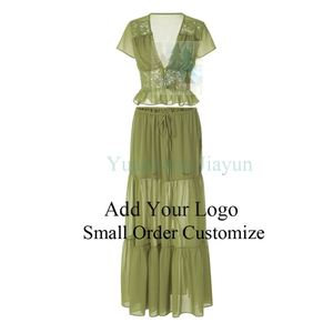 2026 Springsummer New Trendy Fashion Women's Chic French High-<strong>Class</strong> <strong>Elegant</strong> Beaded Embroidered Lace Short-Sleeve Dress With Belt - Product Image 2