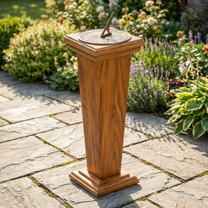 Cadran solaire numérique électrique en bois de teck artisanal, de forme carrée, style antique, pour jardin, sur piédestal, motif géométrique abstrait, design traditionnel - Product Image 2
