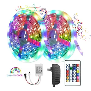 DC12V 32.8ft/10m Dreamcolor LED 스트립 조명 24Key 원격 제어 16ft/5m RGBIC WS2811 WS2812 레인보우 룸 색상 변경