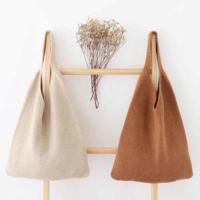 Tinkin — sac à bandoulière Crochet, sac à épaule de grande capacité en fil de coton coloré, tricot à la main Vintage
