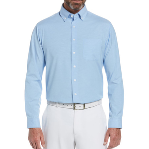 Chemise tissée coupe décontractée d'affaires élégante et solide pour hommes matériau en coton léger teint en fil de saison d'automne - Product Image 6