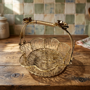 Vintage Handmade Metal <b>Storage</b> <b>Basket</b> <b>Round</b> Iron Wire Weave 203x133x68mm Single Tier for Living Room Use - Product Image 4