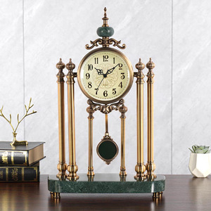 European American Style Pendulum Clock Marble Base <b>Tabletop</b> Ornament Living Room Decor Grandfather Clock Design - Product Image 1