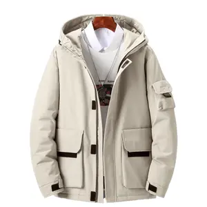 Customize OEM Waterproof Men's Goose Heavy Long Hooded Down Jackets, Winter Down Coat for Men