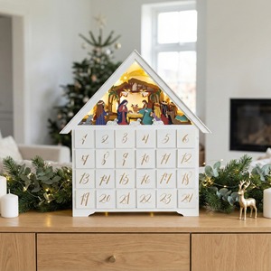 <strong>European</strong> Wooden <strong>Christmas</strong> Advent Calendar LED Nativity Scene White House 24 Days <strong>Christmas</strong> Surprise Gifts Box Home Decoration - Product Image 2