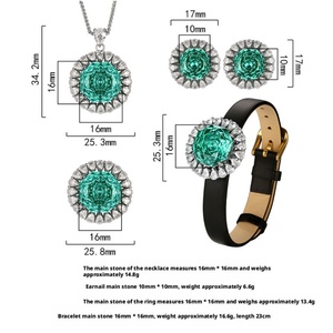 Fashion Eco-friendly Copper 16-10mm Green Zircon Pendant Earrings Ring <b>Bracelet</b> 4 Piece Jewelry <b>Set</b> for Trendy Daily Wear - Product Image 2