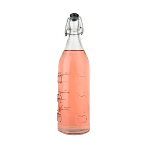 32 oz Hot - selling products soft drink bottle Apple pattern glass bottle drink bottle print beverage metal clip jar