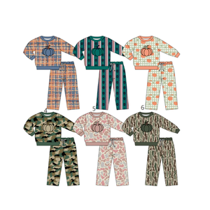 Ensemble <span class=keywords><strong>sweat</strong></span>-shirt et pantalon pour garçons sur le thème d'<span class=keywords><strong>Halloween</strong></span>, avec imprimés camouflage et à carreaux, ensemble décontracté d'automne en prévente - Product Image 2