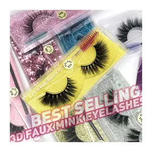 Wholesale Natural Full Strip Eyelashes Vendor 3D 5D Faux Mink Full Strip Fake Eyelashes Eye Lashes Custom Eyelash Case