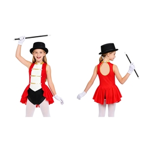 Costumes de cirque Ringmaster pour filles de 6 à 16 ans, justaucorps avec chapeau, baguette magique, gants, ensembles pour cosplay, déguisement, fête à thème - Product Image 2