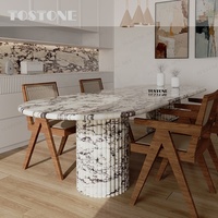 Table à manger en marbre naturel de luxe moderne Tostone pour 6 personnes, utilisation en villa, taille et épaisseur personnalisables