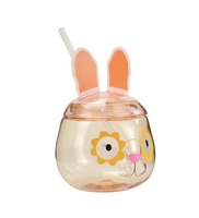 Gobelet en plastique transparent réutilisable de 500 ml avec couvercle et paille, motif lapin et radis, pour Pâques, avec logo personnalisé, idéal pour les fêtes.
