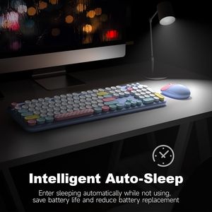 Ensemble clavier et souris sans fil 2,4 G, clavier rond mignon et coloré, souris pour filles, combo clavier et souris sans fil pour le bureau - Product Image 2