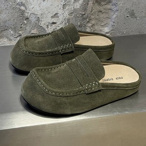 Mules Penny Loafers Minimalistes pour Hommes en Cuir Daim à Plateforme, Bout Rond, Semelle Épaisse, à Enfiler, Décontractées et Élégantes, <span class=keywords><strong>Sans</strong></span> Talon, Crème - Product Image 6