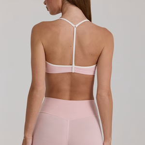 Top Deportivo para Mujer con Logotipo Personalizado, Cuello en V, Tirantes Finos, Estilo Halter, para Yoga y Fitness, con Ribete en Contraste, <span class=keywords><strong>de</strong></span> Baja Impacto y Tejido Cepillado - Product Image 2