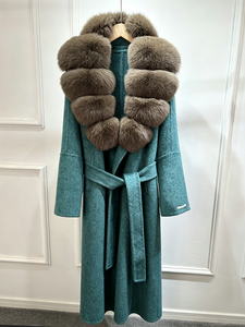 <span class=keywords><strong>Manteau</strong></span> <span class=keywords><strong>long</strong></span> en <span class=keywords><strong>laine</strong></span> double face Janveny de luxe pour <span class=keywords><strong>femme</strong></span> avec col en vraie fourrure de renard, ceinture à la taille, élégant et chaud, mélange de <span class=keywords><strong>laine</strong></span> - Product Image 5