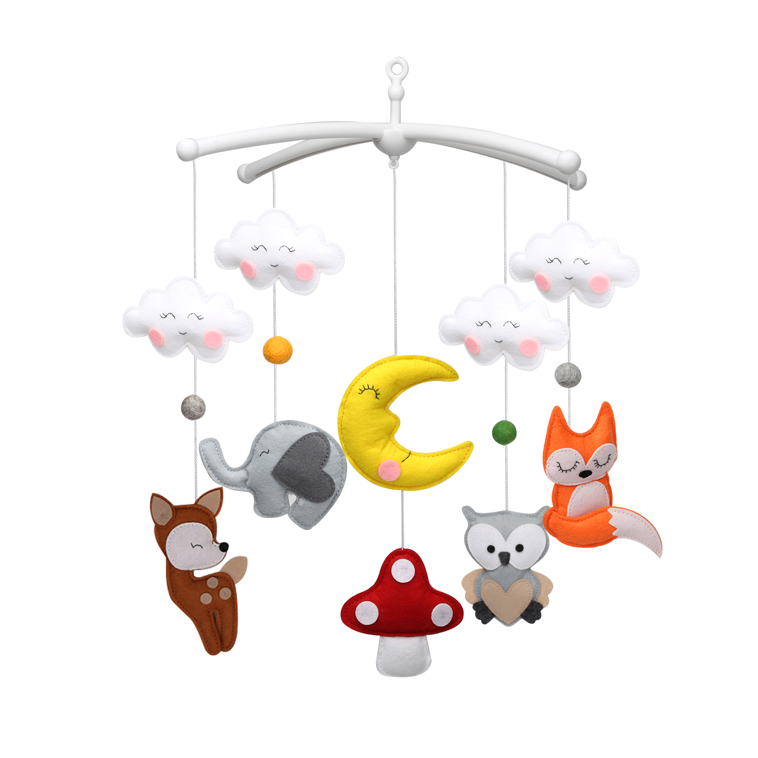 Деревянная мобиль для детской кроватки, войлочный мобильный мяч с лесными животными, игрушка для детской кроватки, подарок ручной работы, Декор