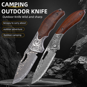 Cuchillo Plegable de Acero de Damasco para Defensa Personal, Portátil, con Mango de Madera, Cuchillo de Camping, DIY OEM, Gran Venta - Product Image 3