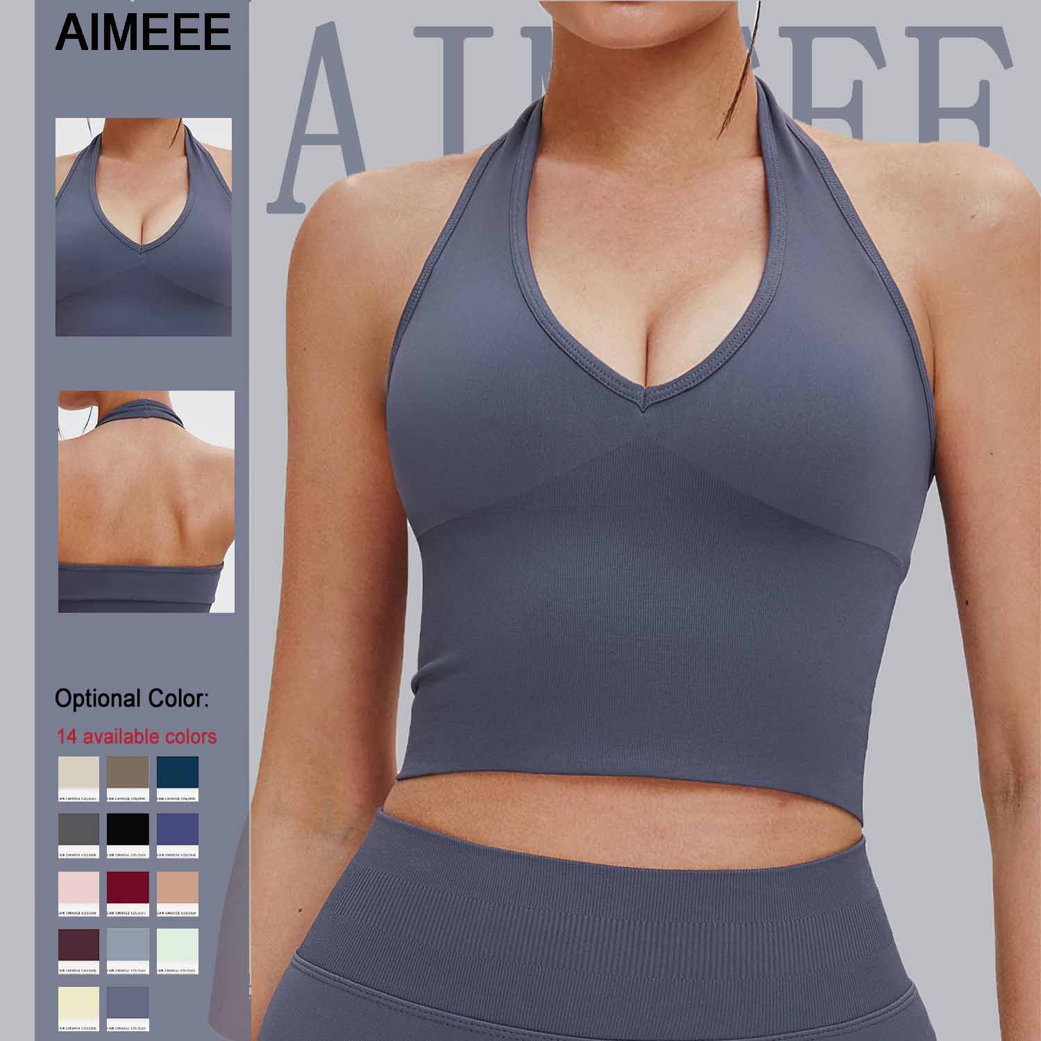 Sports Fitness Yoga Wear Breathable Hanging Neck Backless Seamless Yoga Bra Women Gym Tank Top