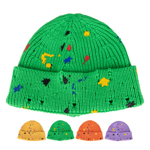 Tùy chỉnh đau khổ hiệu ứng sơn giật gân in logo mùa đông dệt kim hat Chất lượng cao Shinny màu sắc có tính năng thiết kế sọ - Product Image 1