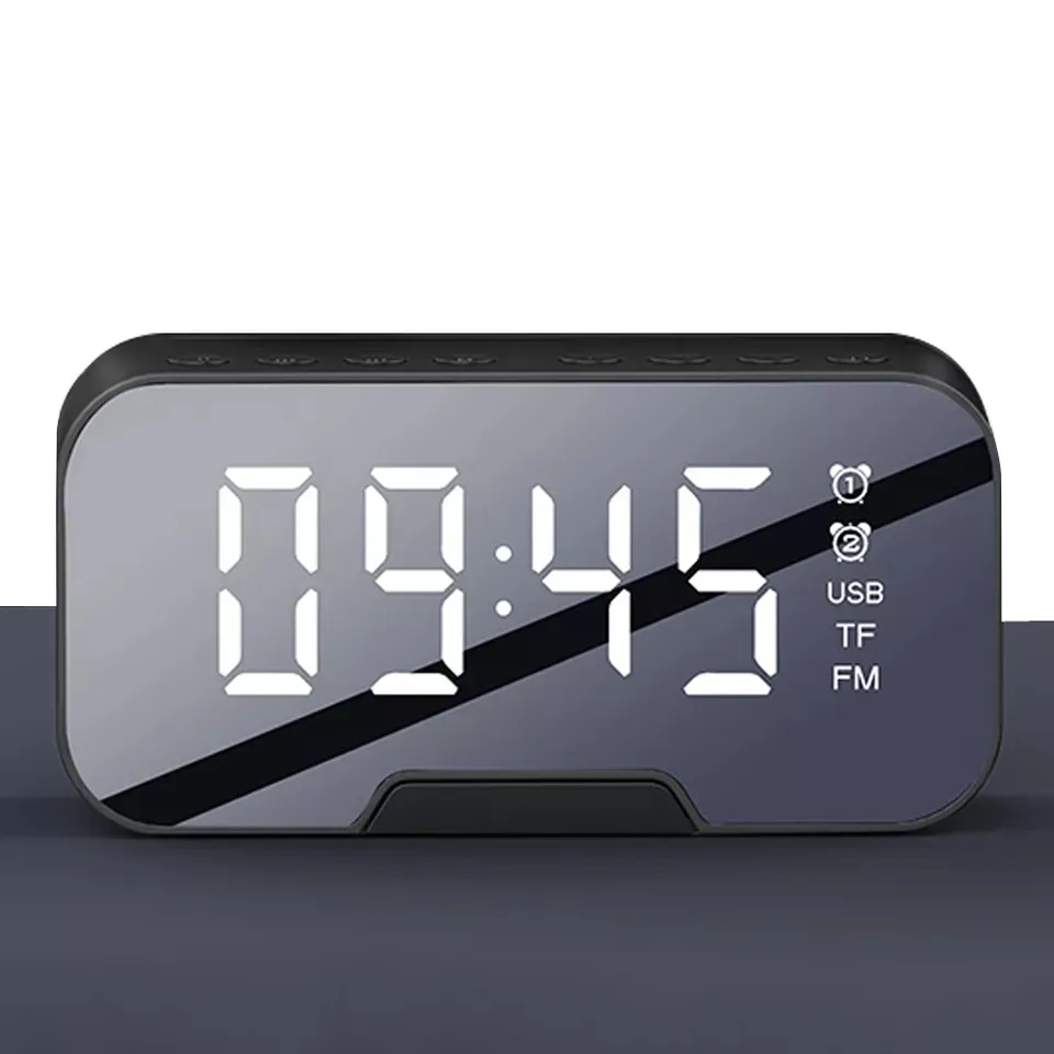 L11-0008 FM Radio BT Speaker Two Sets Mirror Digital Clock Mini Modern Cube Digital LED Desk Alarm Clock Table Clock