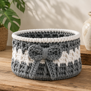 Panier rond en tissu bohème, fait main, tissé à la main, écologique, pour le rangement et la décoration du salon - Product Image 1