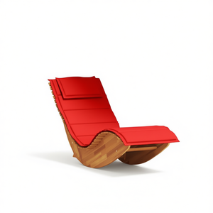Chaise longue à bascule en bois d'acacia massif avec coussin, mobilier de relaxation d'extérieur, design moderne, style contemporain - Product Image 1