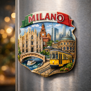 Aimants de réfrigérateur en résine à motif de carreaux traditionnels d'Italie Milan, souvenirs de voyage de lieux emblématiques locaux pour usage promotionnel - Product Image 4
